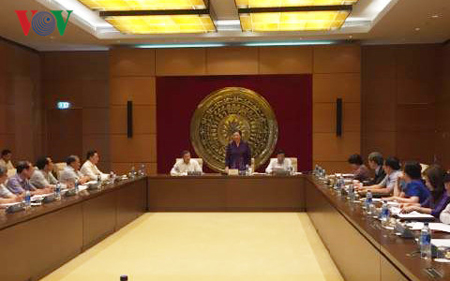 Phó Chủ tịch Quốc hội Tòng Thị Phóng phát biểu tại cuộc họp.
